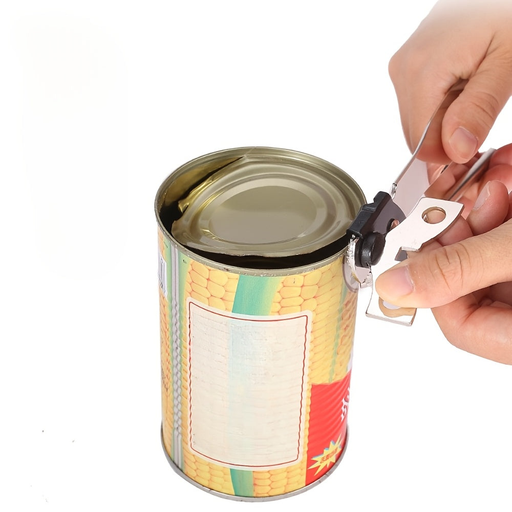 Durable Metal Can Opener with multiple functions, including cutting tin cans and opening beer bottles. Perfect for use at home, camping, picnics, and during travel.