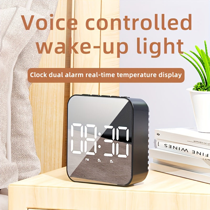 Upgrade your home or office decor with this 1pc LED Clock. This dual-use clock features a large screen display, alarm clock function, and voice-controlled temperature display. Perfect for Halloween or Christmas, this clock makes a great gift for any