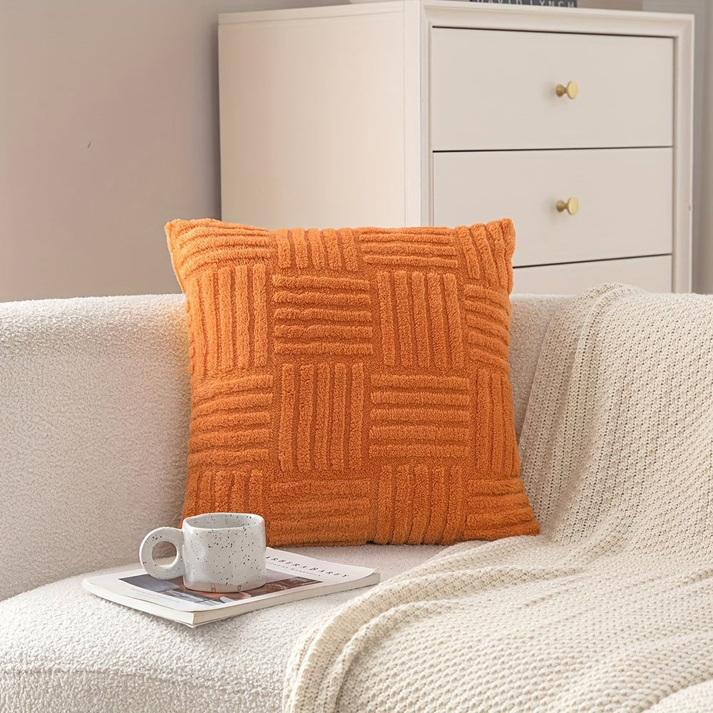 Boho style pillow cover for home decoration, in plush stripe design, available in two sizes; suitable for sofa, couch, or bed; cozy modern addition to any room, pillow insert not included.