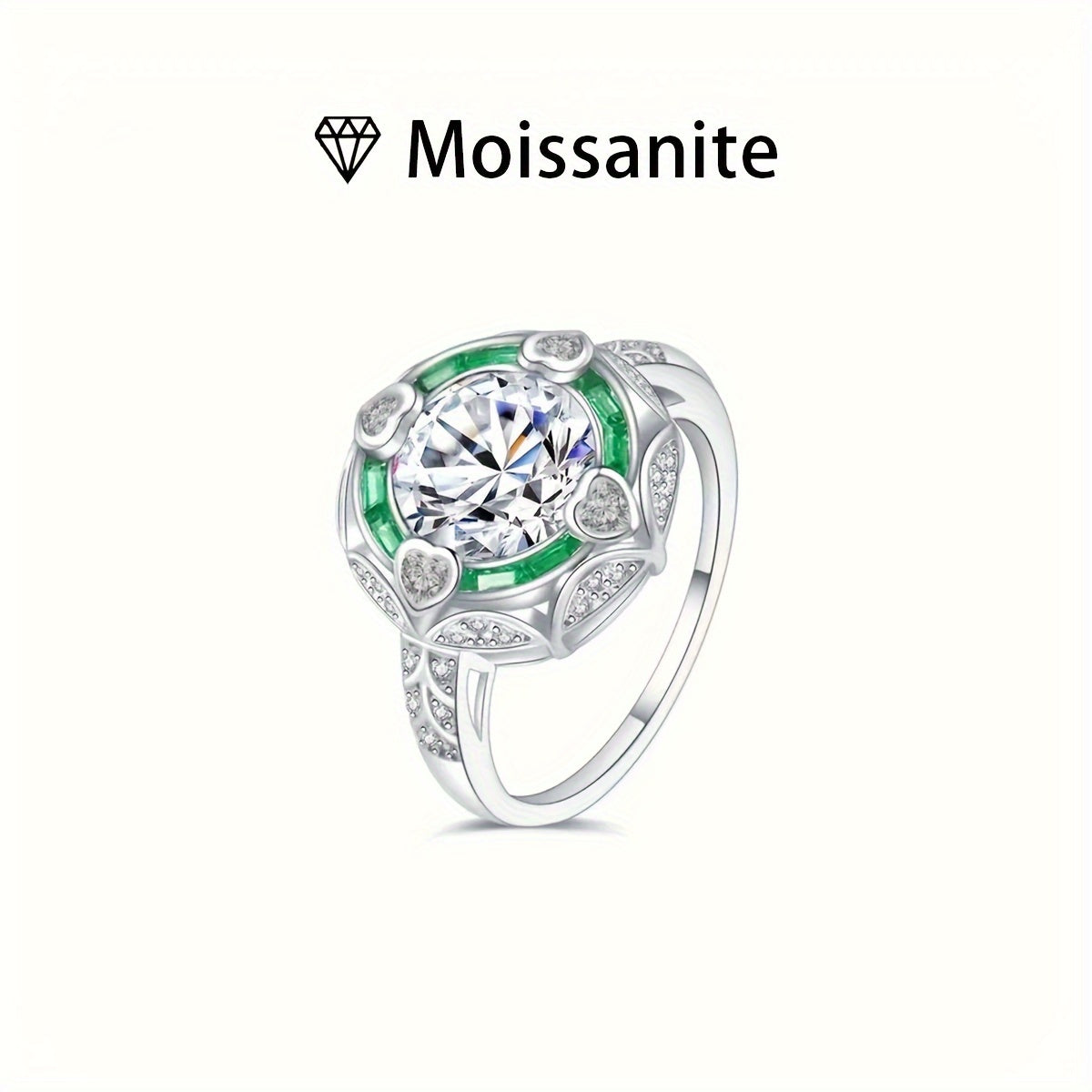 Stunning 2Ct Moissanite Engagement Ring in Elegant Bohemian & Court Style for Women, Crafted in 5.6G of S925 Silver. Features a Round Cut with Beautiful Green Accents, Includes Gift Box - Ideal for Weddings and Valentine's Day.