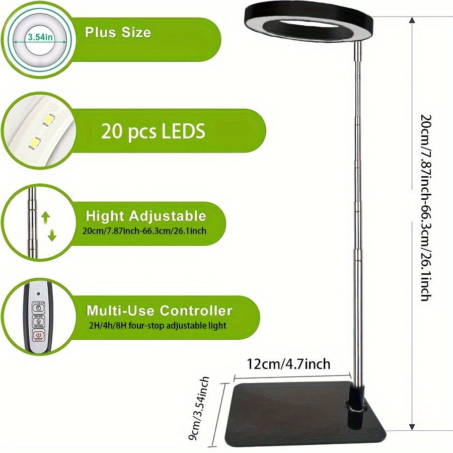 3 LED grow lights with stand, full spectrum, adjustable height, auto timer (2/4/8H), 4 brightness levels for small plants & home decor.