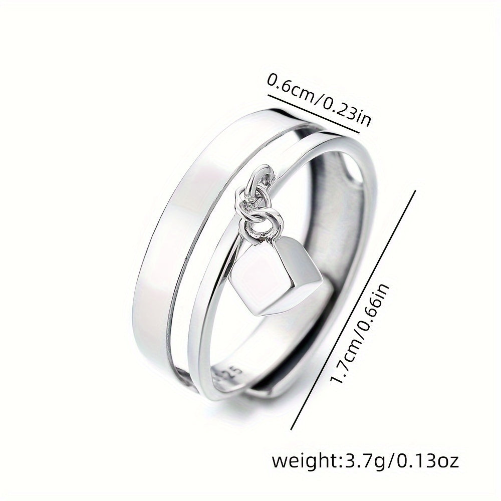 Sleek 1PC S925 Sterling Silver Double-layer Cube Couple Ring with a Creative Design, ideal for Trendy Hip-hop and Punk Styles, perfect for Men and Women to wear on their Index Finger at Parties or Gatherings (Weighs approximately 3.7 Grams)