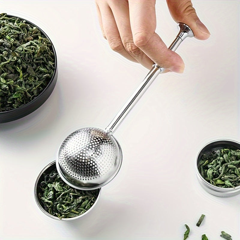 Essential Kitchen Tool: Telescopic Round Ball Tea Infuser, Perfect for Loose Leaf Teas, Stainless Steel Long Handle for Ideal Brewing