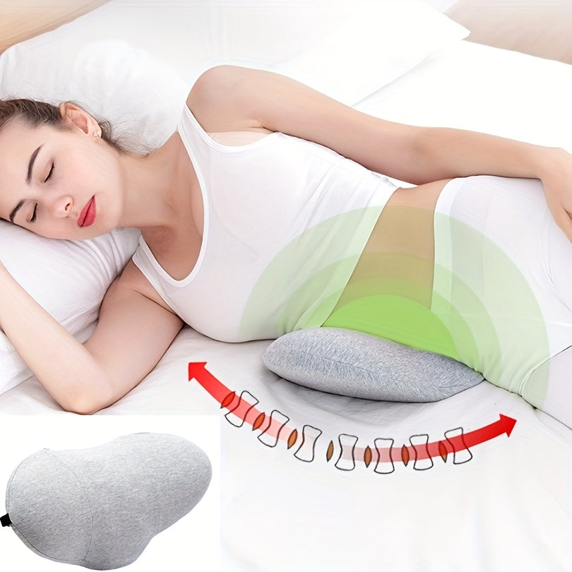 Memory foam lumbar pillow designed to provide relief and support for lower back pain - ideal for side sleepers and pregnant women.