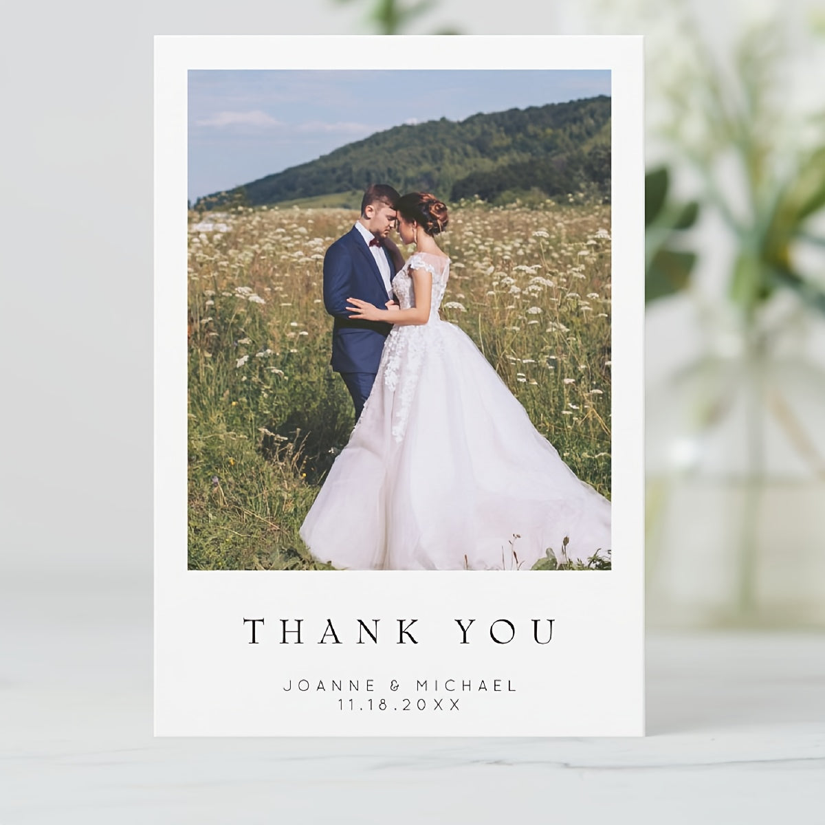 Personalized Wedding Thank You Cards - Set of 60, Add Your Own Photo, Name & Date, Elegant Matte Finish, Ideal for Celebrating Anniversaries & Everyday Gratitude.