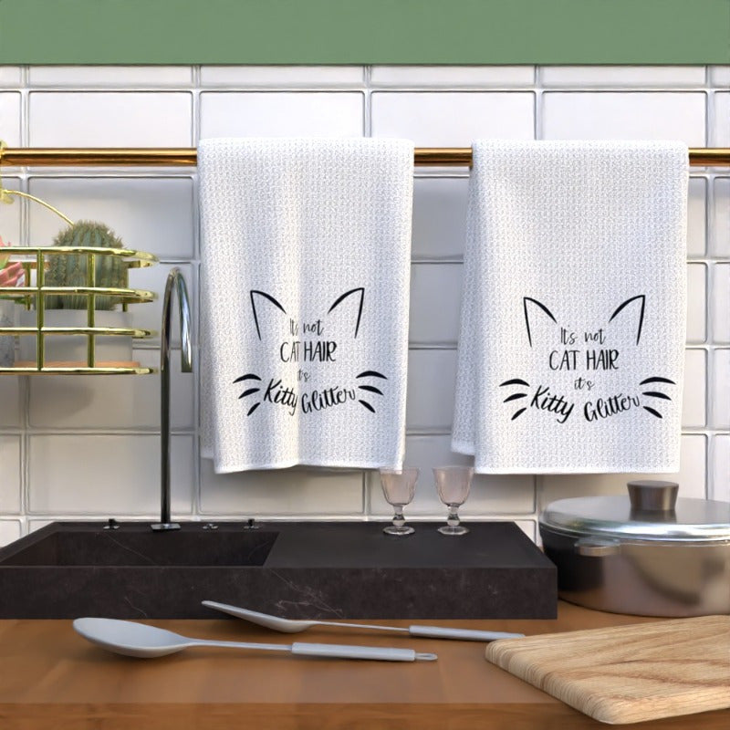 Set of 2 Soft Polyester Towels for Cat Hair Removal, 45.72x66.04 cm - "I'd Rather be with Kitty" Design, Great for Kitchen & Bathroom, Essential for Pet Grooming, Easy to Clean in Washing Machine, Ideal for Cat Owners, Perfect for Cat Grooming