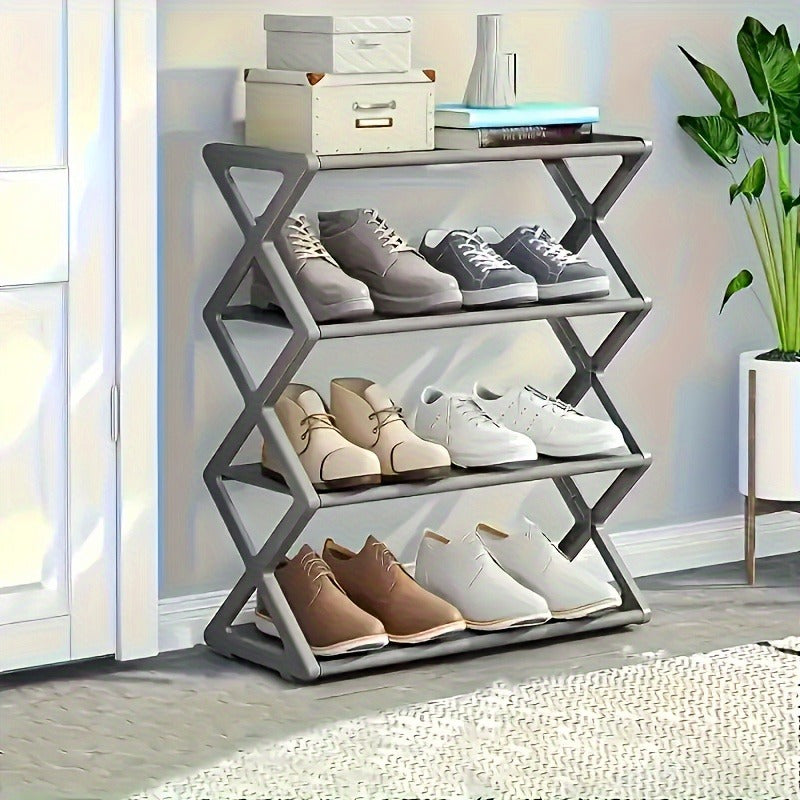 Black Durable Metal Shoe Rack - Easy to Assemble, Stackable Floor Organizer for Living Room & Hallway Storage