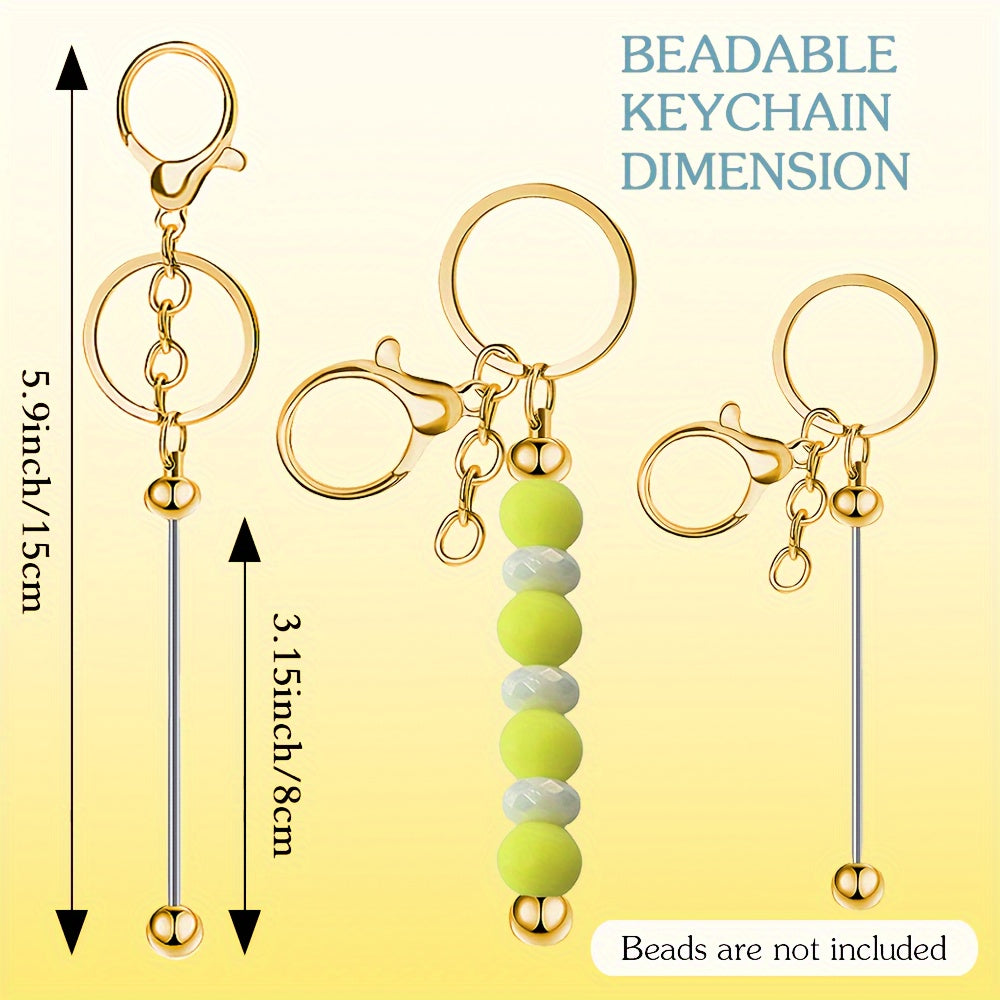 This set includes 12 blank bead keychain pendants, featuring golden bead keychain pendants, bead pendants, and gemstone keychain pendants - perfect for creating ornaments, DIY crafts, and giving as gifts for Christmas and Valentine's Day.