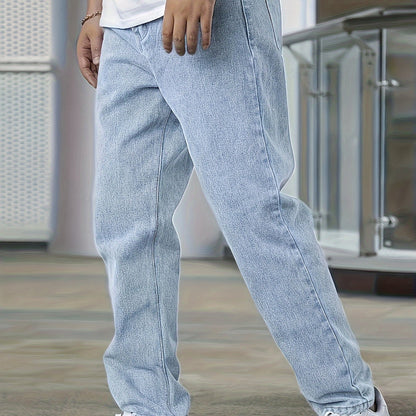 Men's Cotton Blend Wide Leg Denim Pants, Trendy Casual Jeans for All Seasons