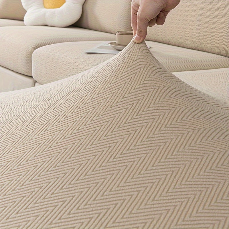 Protective Nordic Stretch Sofa Cover, All-Season Usage, Solid Color, Guards Against Pet Scratches for Home.