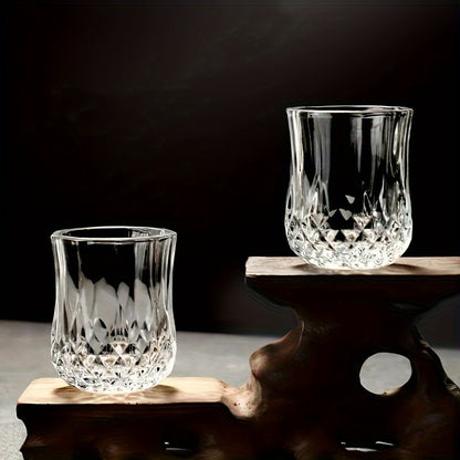 Set of 6 50ml diamond-cut glass shot glasses, perfect for family gatherings at the bar or KTV. Hand wash only.