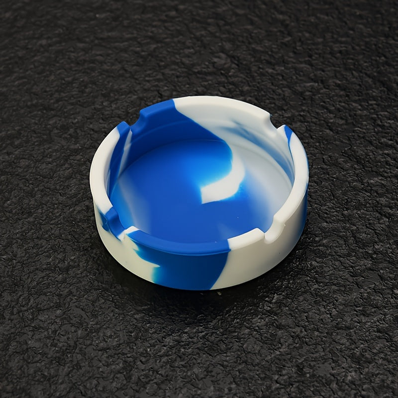 Round silicone ashtray for home or office use, suitable as a gift.