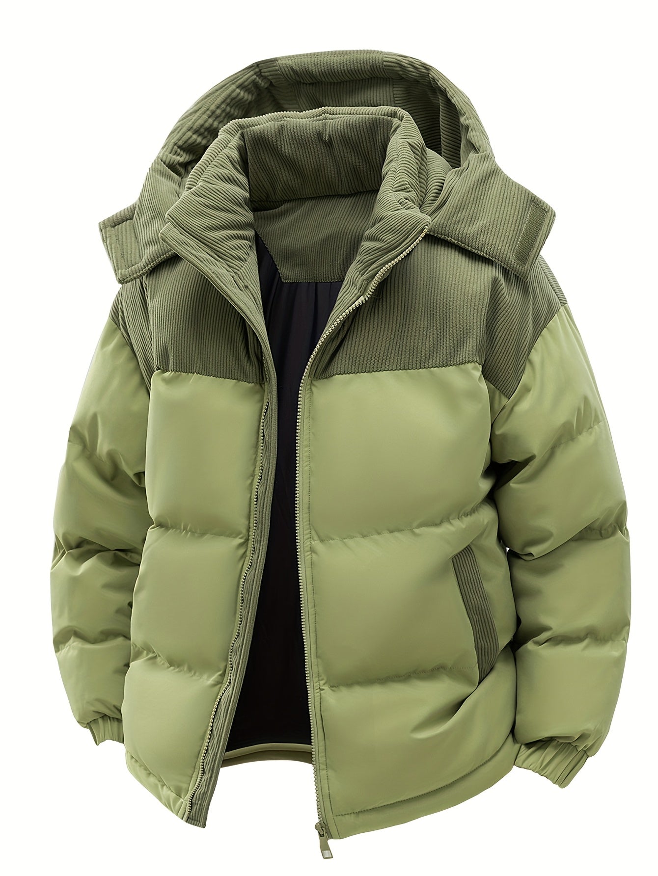 Men's Thick Winter Parka Jacket with Hood - Casual Polyester Ski Coat, Long Sleeve, Solid Color Pea Coat