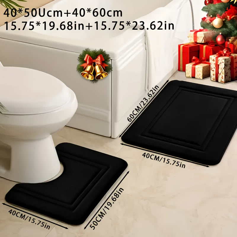 Two coral fleece bath mats, absorbent and non-slip, made from soft polyester knit fabric, 530gsm, 1.3cm thick, suitable for tub, shower, and bathroom decor.