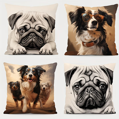 4PCS Cute Puppy Throw Pillowcases for living room sofa; no pillow insert included.