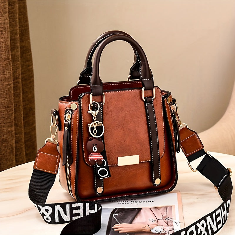 Women's casual messenger bag, 2024 new arrival, with adjustable strap and water-resistant polyester lining. Zipper closure and random pattern design make it fashionable for work and outings.