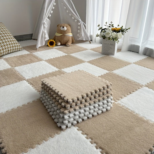 12 pieces of interlocking carpets with a thickened design, perfect for adding a punk-style touch to your bedroom or closet. These rugs are washable for easy maintenance.