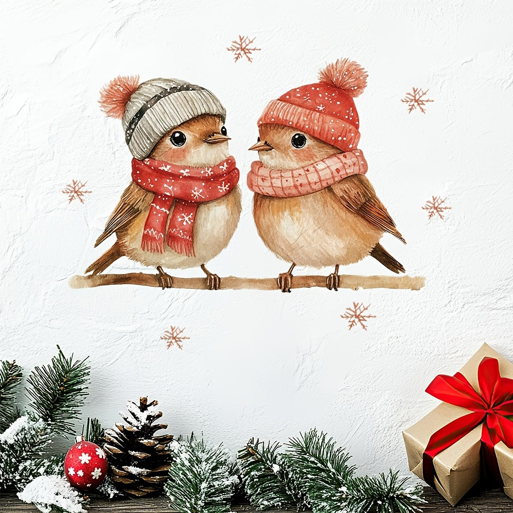 Celebrate the holiday season with our Festive Christmas Bird Window Cling. Featuring adorable cartoon birds wearing knitted hats and scarves, this removable and reusable cling has a semi-matte finish that is ideal for decorating windows, doors, walls