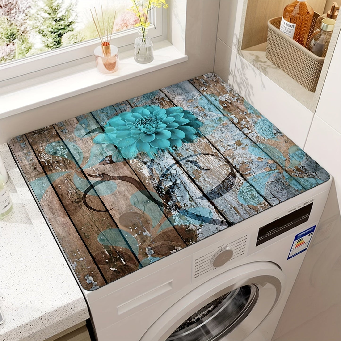 Durable Waterproof Vintage Mosaic Washing Machine Cover: 60cm x 50cm, Ideal for Kitchen or Laundry Room Use