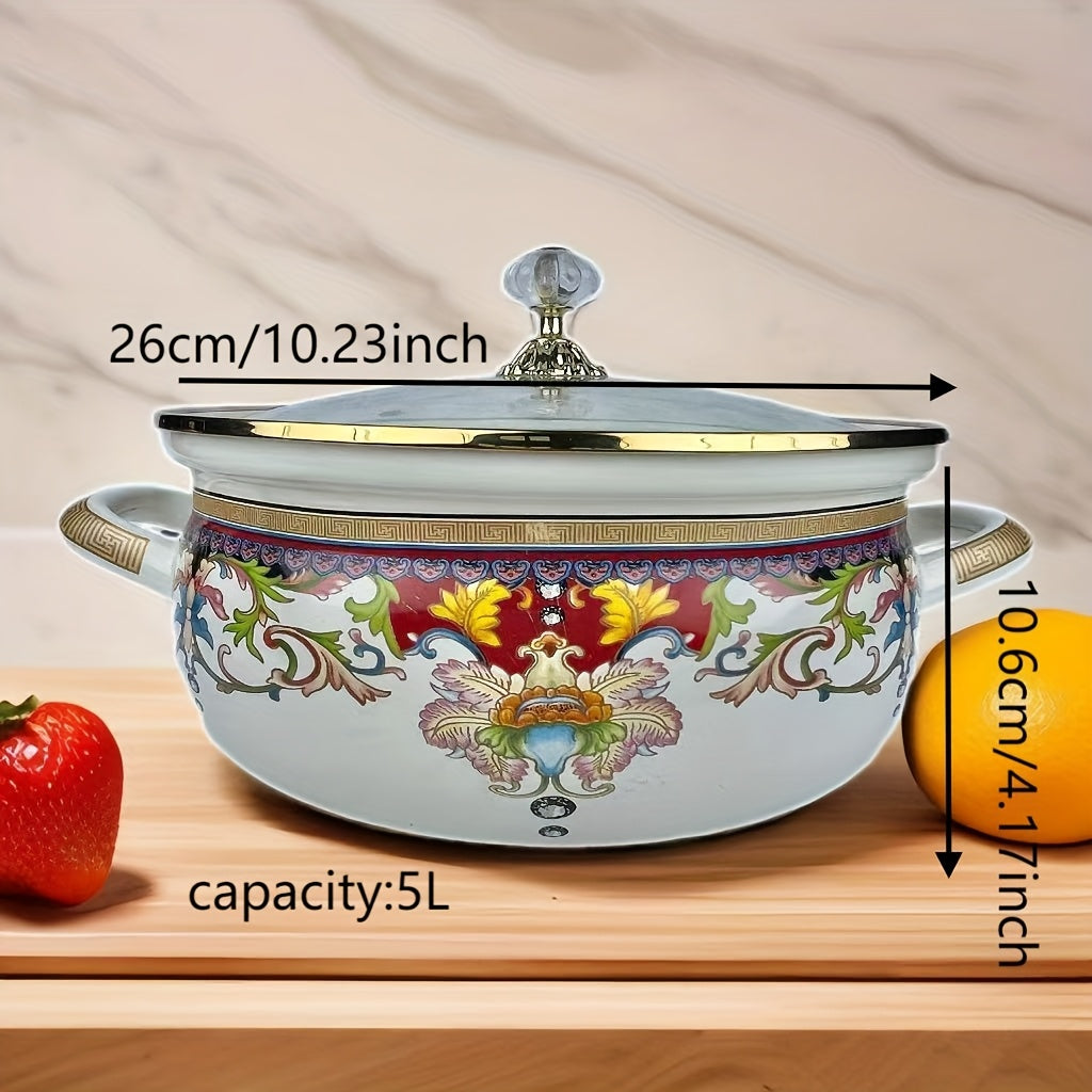 Large Capacity Enamel Hot Pot - Perfect for Soup & Porridge, Versatile and Easy to Clean with Bright Colors, An Ideal Kitchen Accessory