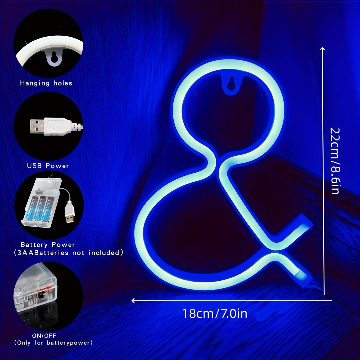 Neon LED letter light sign, powered by USB or batteries, perfect for bedroom decor or special occasions.