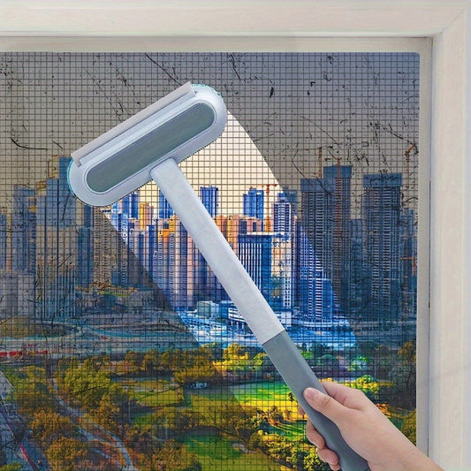 Long handle window screen cleaner with portable lint brush for fabric, reusable pet hair remover, and carpet cleaner. No disassembly required, can be used as a vacuum attachment. Made of plastic material, suitable for use on furniture, beds, and sofas.