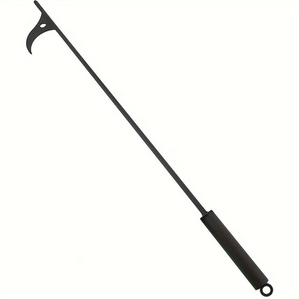 Long-handled fire poker made of durable black iron for grabbing fireplace logs, ideal for wood stoves, campfires, and BBQ grills. A must-have accessory for your fireplace.