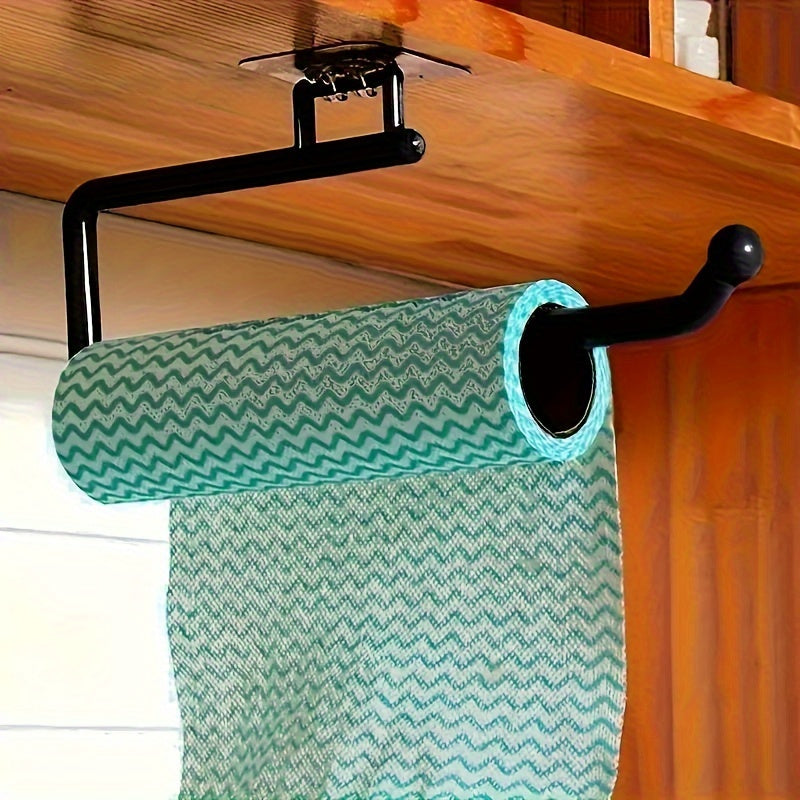 Wall mount kitchen paper towel holder made of plastic - also serves as a dispenser for toilet rolls, storage rack for cling film, and organizer for rags. This space-saving bathroom accessory is versatile and practical.