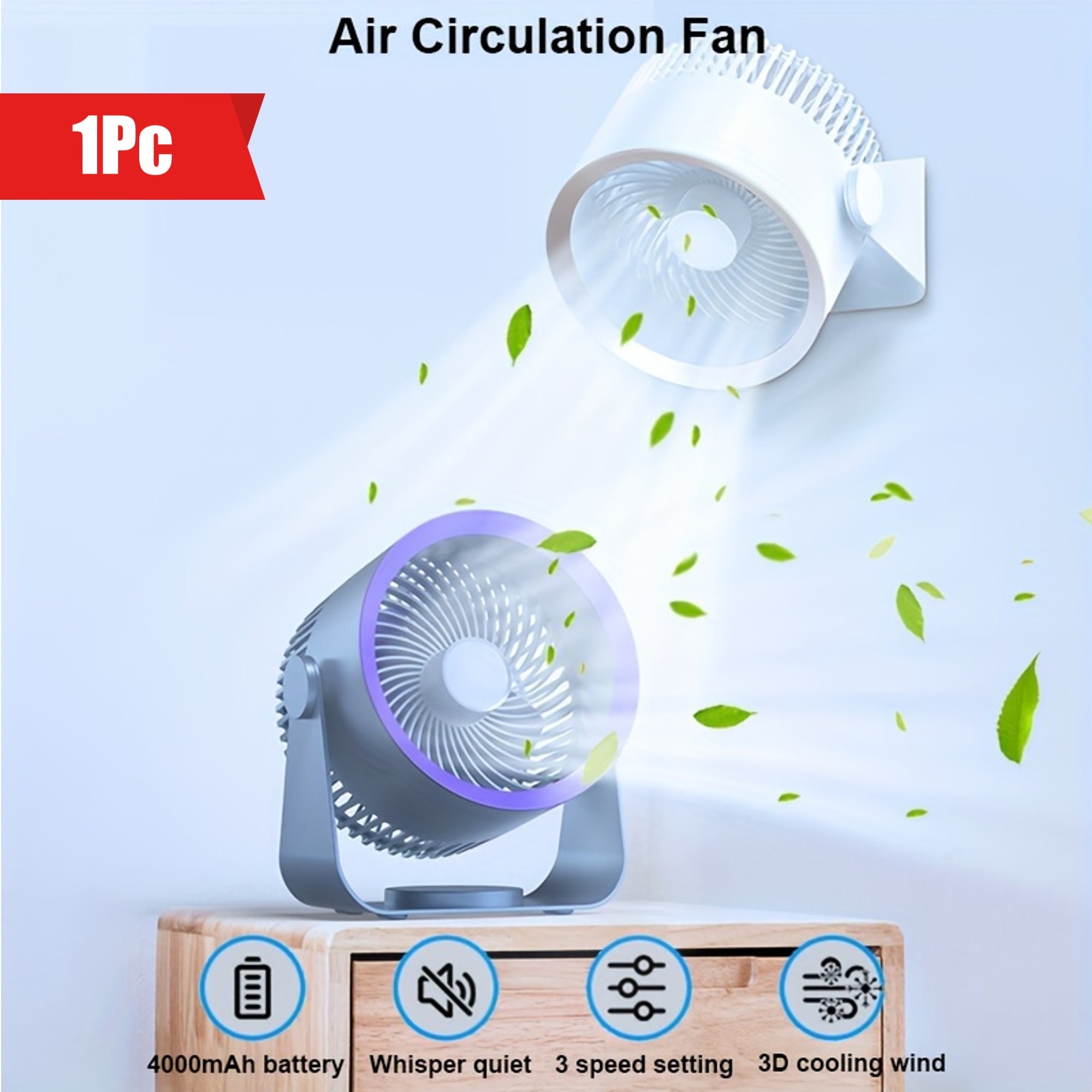 Versatile Large Wind Volume Rotating Fan, great for kitchen, living room, office, desk, bathroom, outdoor camping, and more!