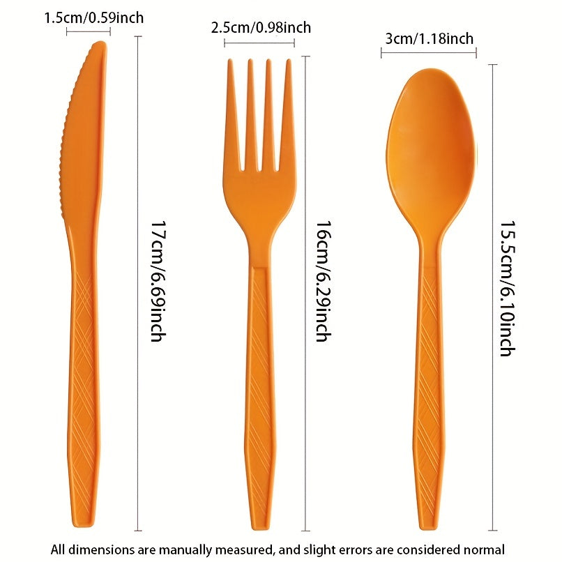 Set of 3 colored disposable plastic tableware pieces for weddings, birthday parties, and cake servings. Includes knives, forks, and spoons (30 pieces total).