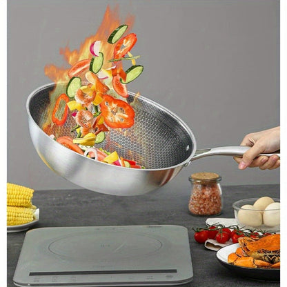 Multipurpose Stainless Steel Honeycomb Wok with Non-Stick Coating - Great for both Home & Restaurant Cooking, Works with Induction Stovetops, Perfect for Feeding a Crowd at Home or on your next Camping Trip.