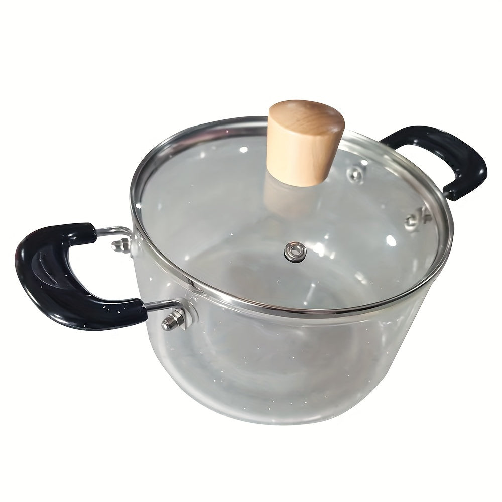 Glass steamer pot with a high capacity and two handles - see-through design, perfect for use in both home kitchens and restaurants.