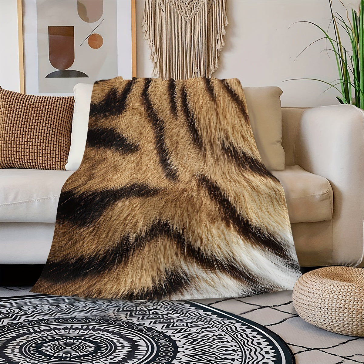 Winter Tiger Fur Texture Blanket Throw - Super Soft Fleece Blanket for Bed or Couch, Perfect Winter Decor and Christmas Gift