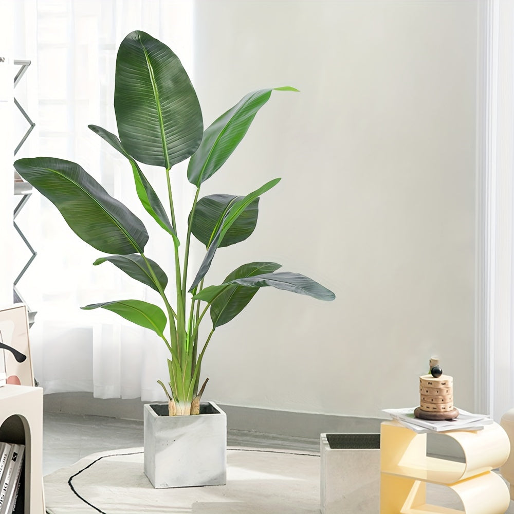 1pc Artificial Bird of Paradise plant with realistic leaves and durable pot, suitable for indoor and outdoor home decor. Branches are adjustment-free.