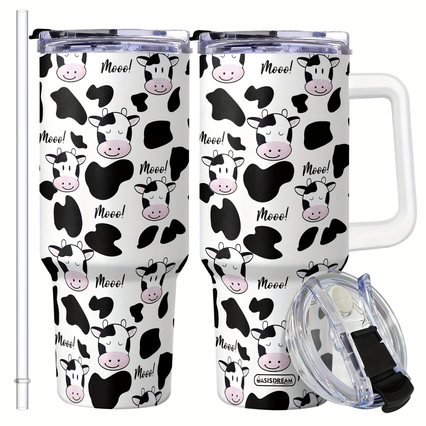 Adiffly 40oz Stainless Steel Tumbler with Cow Print, Vacuum Insulated, BPA Free, Keeps Beverages Cold for 48 Hours - Ideal for Family & Friends.