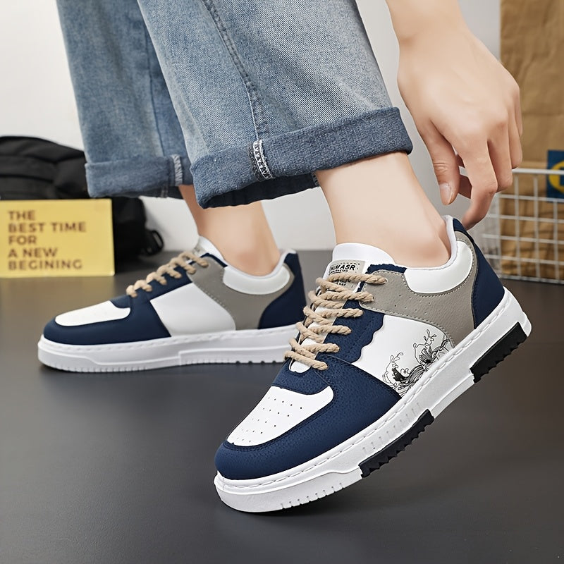 Men's fashion sneakers with durable PVC sole, breathable fabric lining, low-top design for hiking and casual attire.