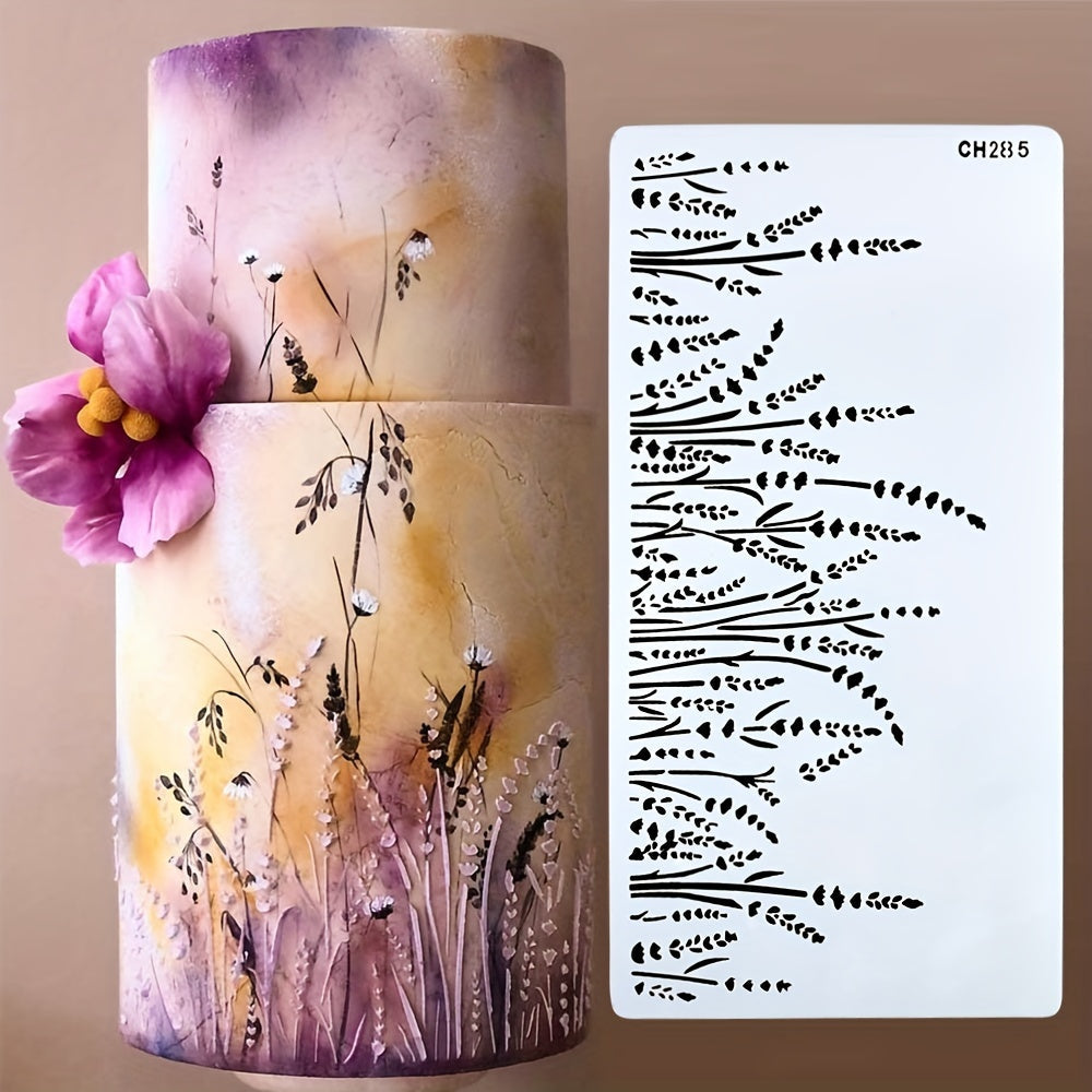 Lavender Pattern Cake Decorating Stencil - Made of Strong Plastic, Beautiful Floral Design for Amazing Cake Decoration, Ideal for Home Bakers