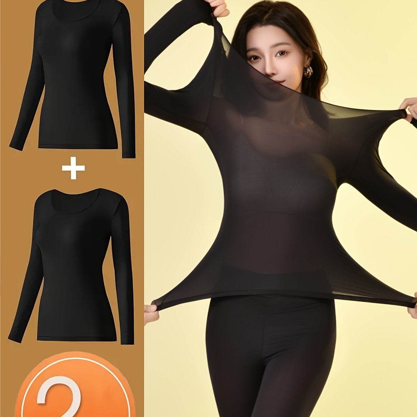 2-piece seamless warm long sleeve shapewear set for women, perfect for autumn.