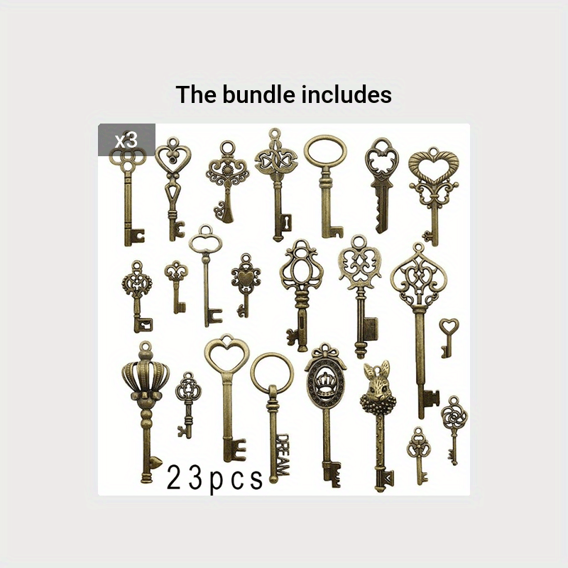 Set of 23pcs Vintage Skeleton Keys in Antique Bronze Style.