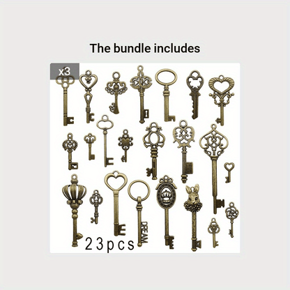 Set of 23pcs Vintage Skeleton Keys in Antique Bronze Style.