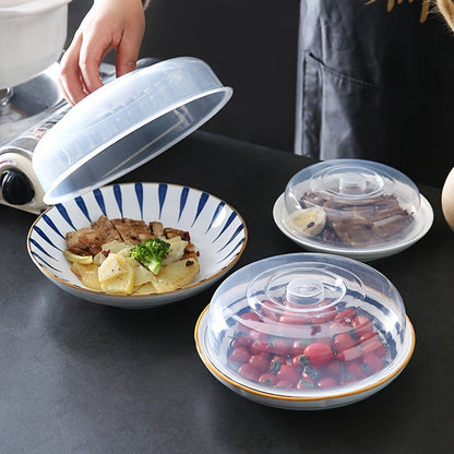 A microwave-safe lid made of clear plastic, designed for bowls with a diameter of 23cm/9.06in, safe for contact with food.