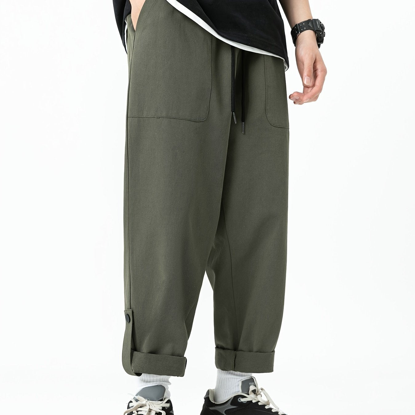 Men's 100% Cotton Loose Cropped Pants with Pockets for Outdoor Activities