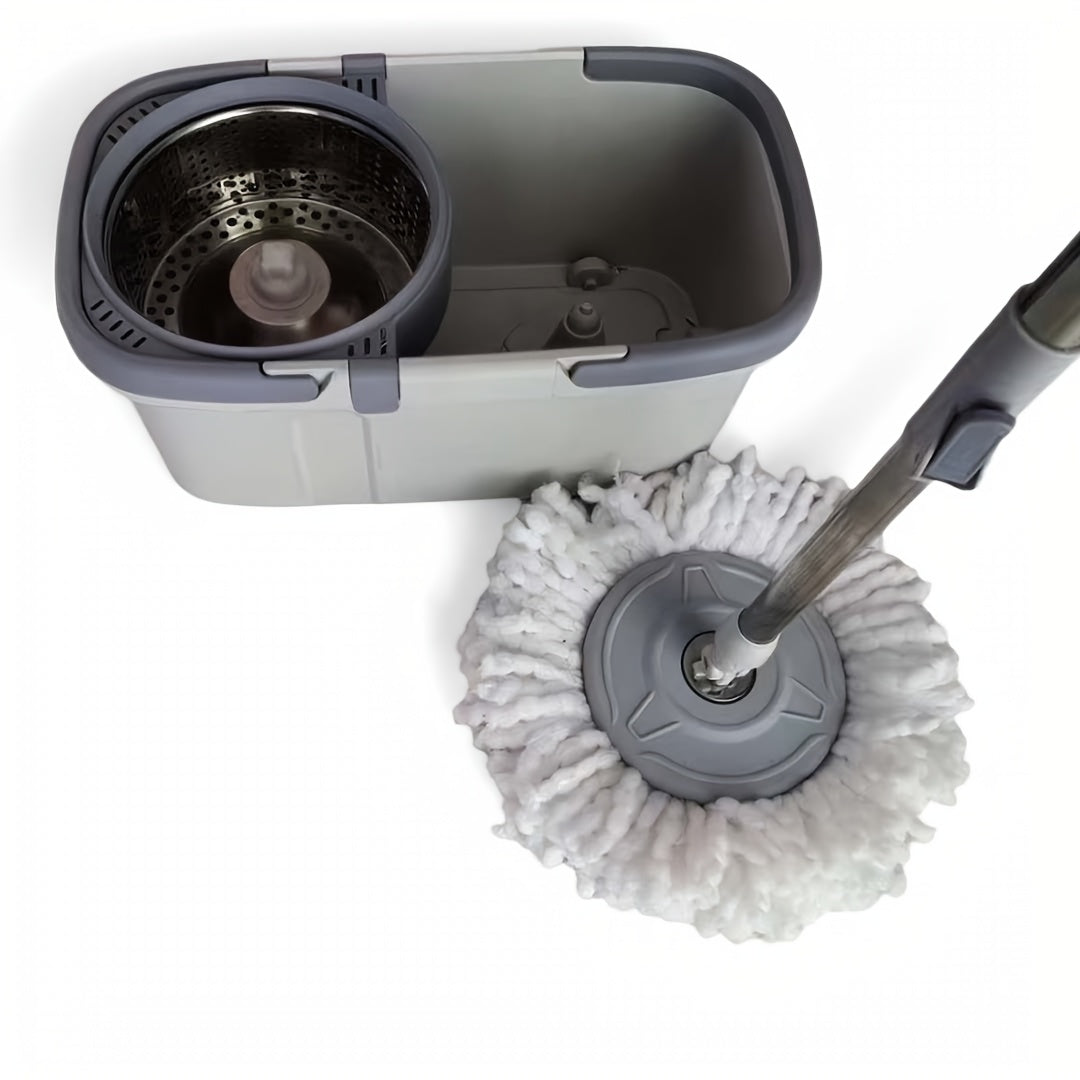 Get the 1pc Dual Drive Rotary Mop Set for effortless floor cleaning. This set includes an Automatic Dehydrating Bucket that eliminates the need for hand washing. Made from durable plastic with a stainless steel handle, the Spin-Dry Round Bucket is