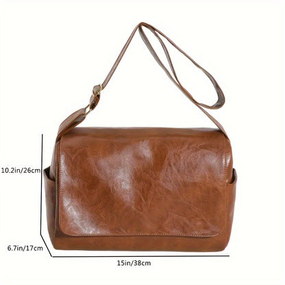 Stylish vintage faux leather crossbody bag with large capacity for women.