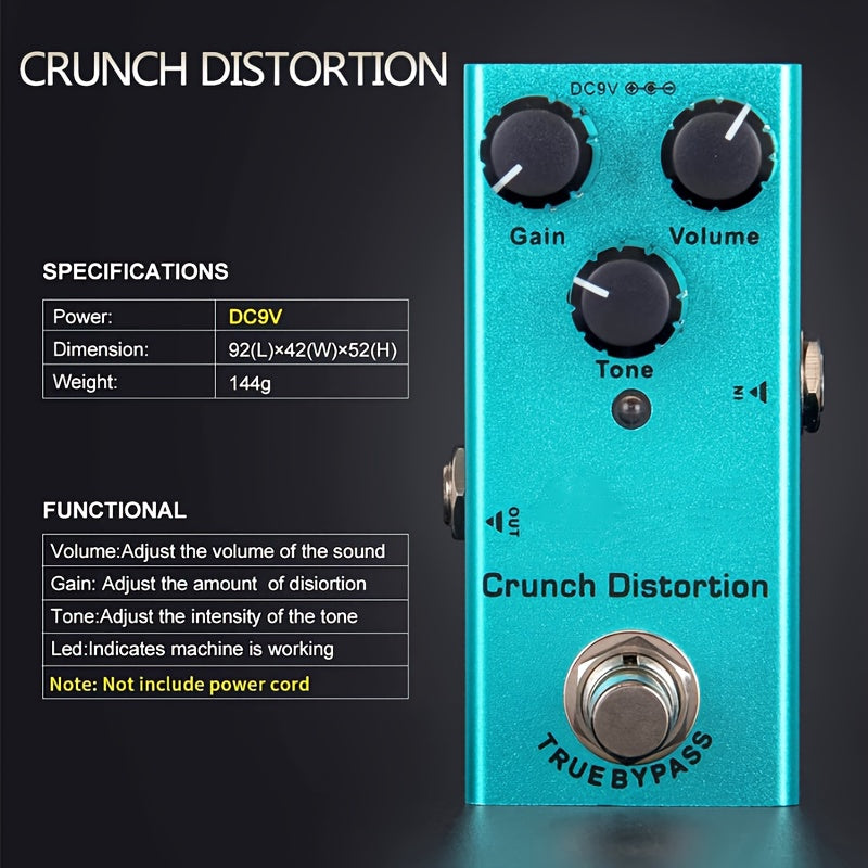 Professional single block guitar effects including distortion, overdrive, delay, tremolo, and chorus. Powered by a DC 9V adapter (not included).