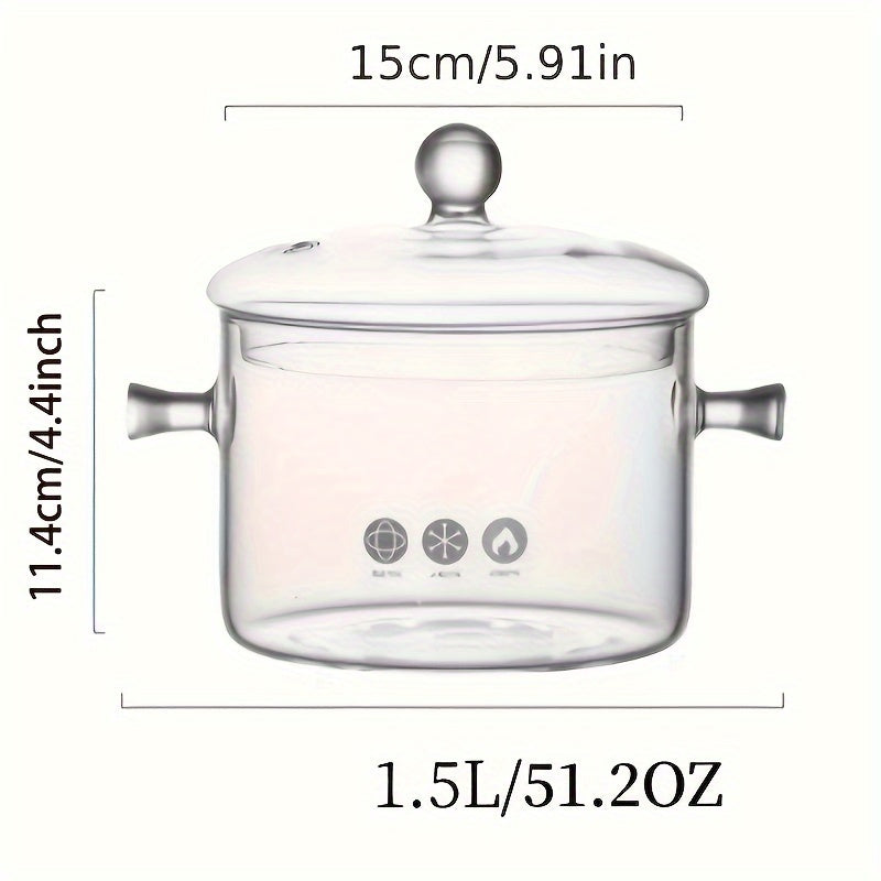 Mini soup pot bowl made of high borosilicate glass, perfect for home use on gas or open fire. Transparent cooking pot that is resistant to high temperatures.