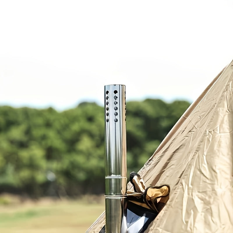 Durable stainless steel chimney spark arrestor for camping tent stove, featuring a fireproof removable smoke pipe. Easy to assemble, this portable wood burning stove accessory is perfect for tents, shelters, and outdoor camping cooking. No electricity or