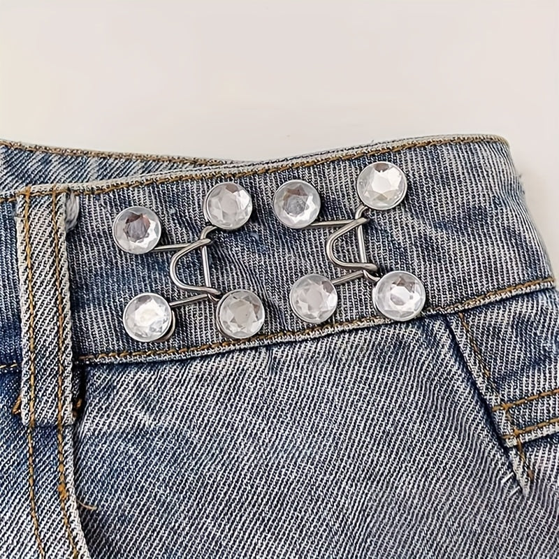 Set of 8 Denim Waist Tighteners - Stylish Metal Button Pins for Women's Pants, Easy-to-Use Snap-On Waistband Adjusters, Instant Fit Enhancers, No Sewing Required