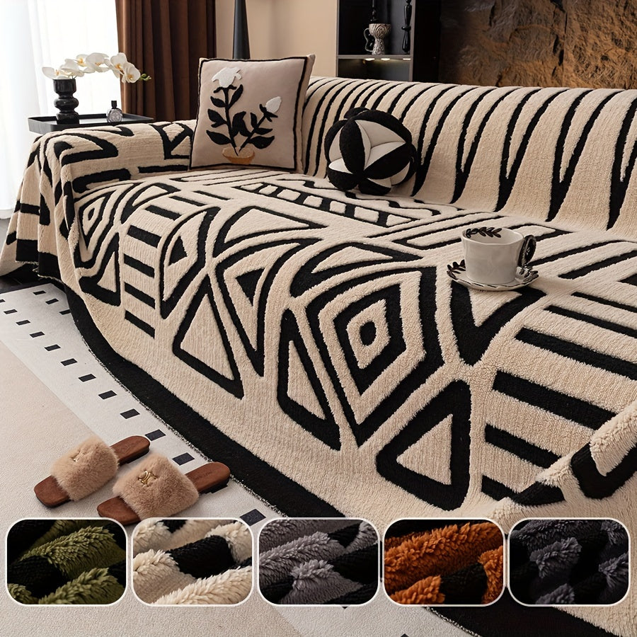 Luxurious Glam Style Sherpa Sofa Throw Cover - Thick Plush Protector, Machine Washable, Fade-Resistant, Pet Friendly - Fits Various Sofa Sizes