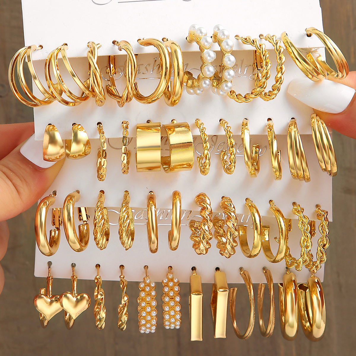 48pcs Golden-Tone Hoop Earrings Set - Zinc Alloy with Stainless Steel Posts, Ideal for Casual Wear & Gifting, Novelty Design